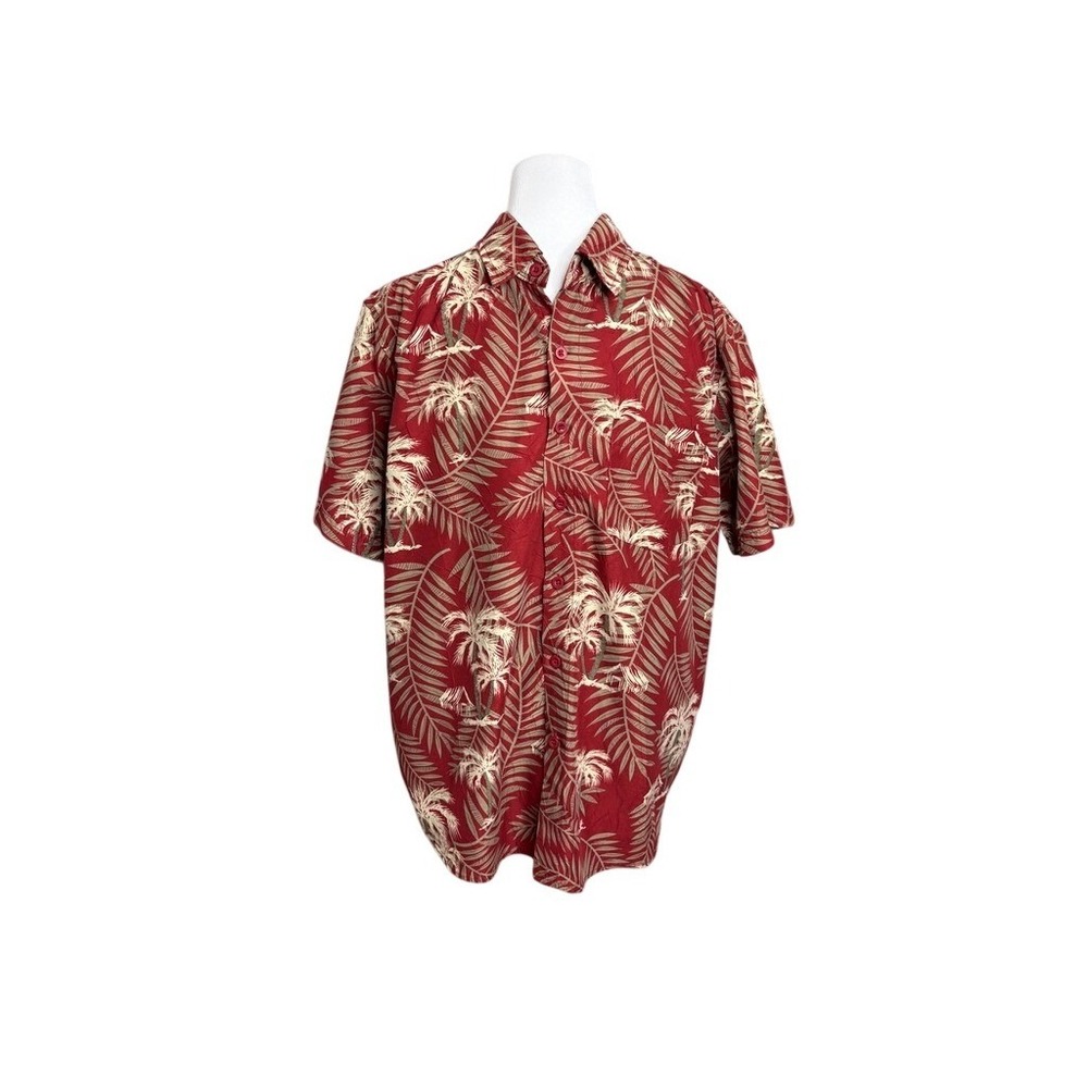 Wilke Rodroguez Hawaiian Tropical Palm Tree‎ Leaves SS Button Up Shirt SMALL Red